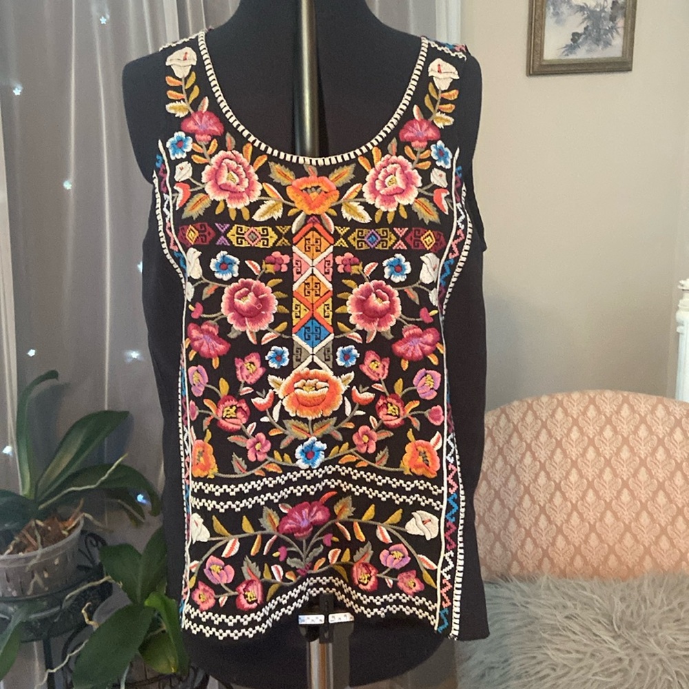 Embroidered Johnny Was Linen Top